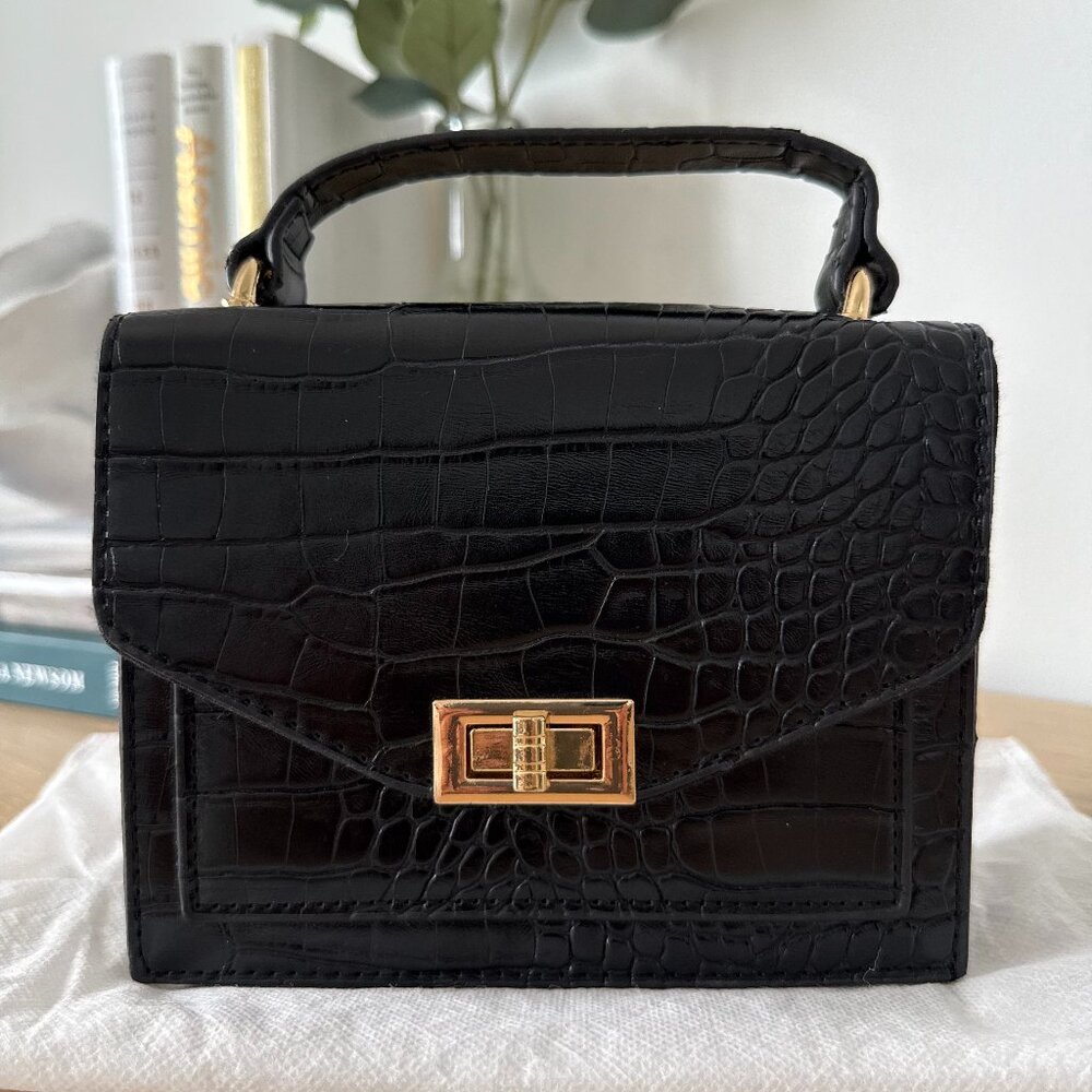Black Croc Cross Body Bag